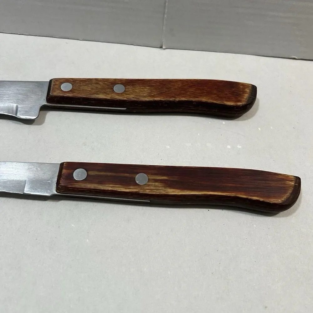 Vintage ITI Japan Stainless Steel 2-Pc Knife Set Slicer Chef Wood Handle